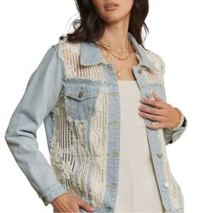 DAVI & DANI Light Blue Jean Jacket with Lace Accents